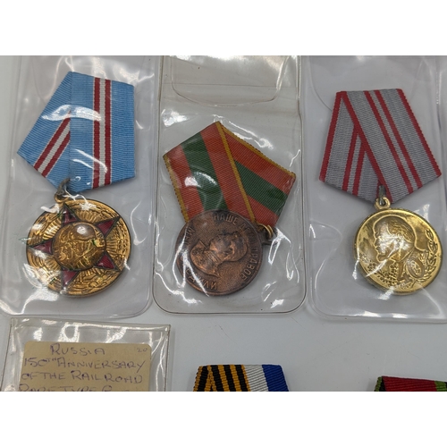 2170 - Ten Russian military Medals to include USSR Soviet 50 Year Anniversary, Valiant Labour, Twenty Years... 