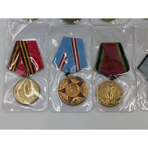 2212 - Ten Russian military medals to include WWII Veteran of Labour, 50 Years of the Armed forces etc.