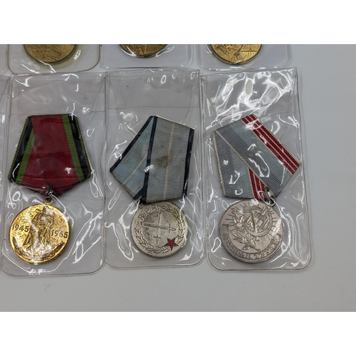 2212 - Ten Russian military medals to include WWII Veteran of Labour, 50 Years of the Armed forces etc.