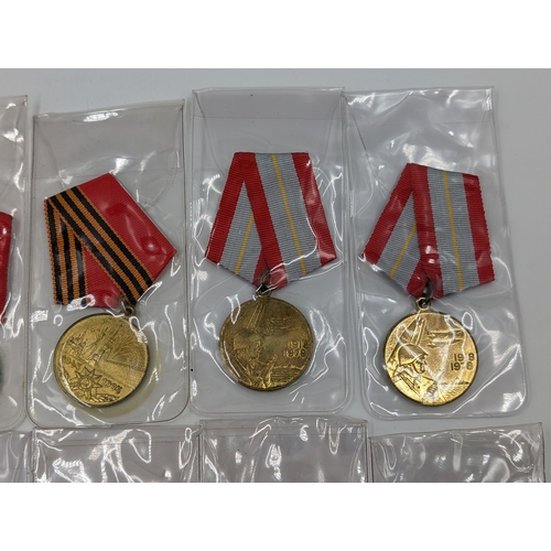 2212 - Ten Russian military medals to include WWII Veteran of Labour, 50 Years of the Armed forces etc.