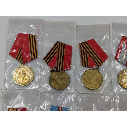 2212 - Ten Russian military medals to include WWII Veteran of Labour, 50 Years of the Armed forces etc.