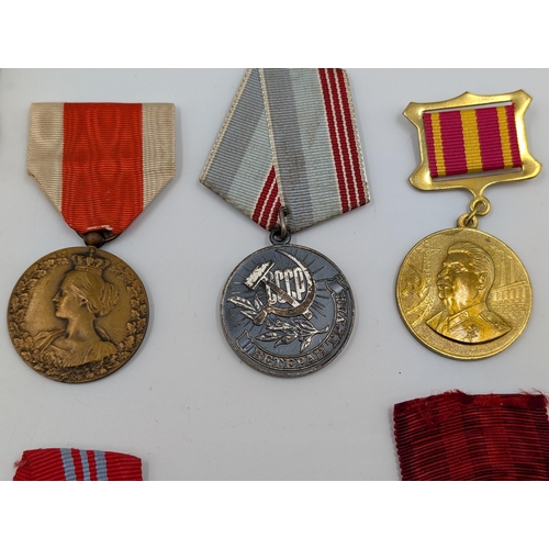 2217 - Ten military medals to include Czechoslovakian Service to Homeland, South African .925 silver De Wet... 