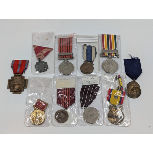 2222 - Ten military medals to include WWII Chinese Commemorative, Indian Sangram, WWI Belgian Volunteers et... 