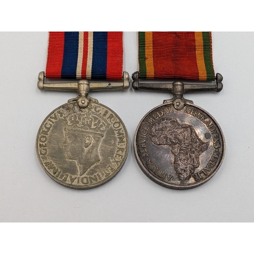 2228 - Two WWII South African War medals presented to C167653 S.A.P. Jaftha