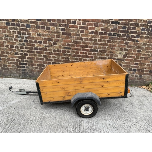 1070A - A pine and black painted metal car trailer - approx. 82cm high x 154cm long x 92cm wide