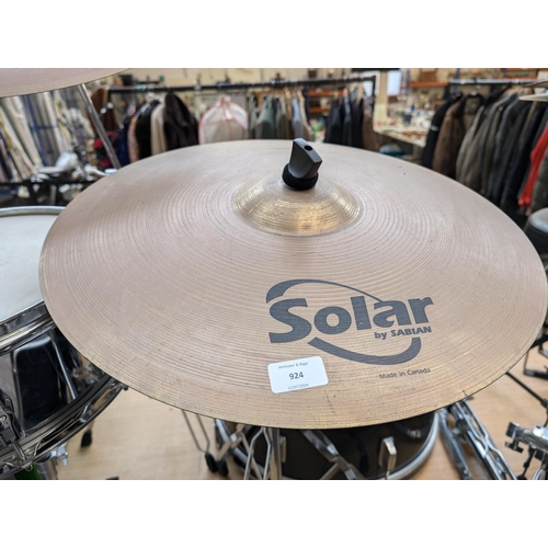 924 - A drum kit comprising Sonor snare with stand, Premier bass drum pedal, Stagg stool, Solar by Sabian ... 