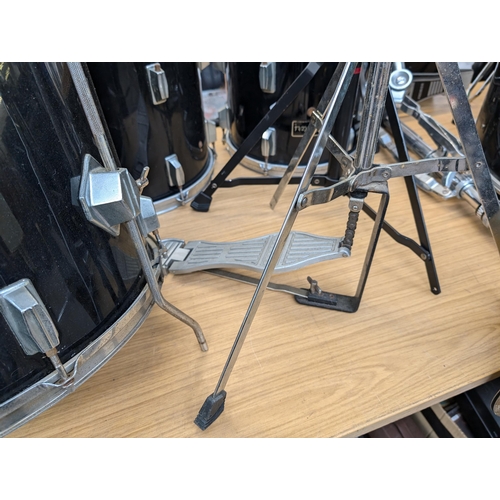 924 - A drum kit comprising Sonor snare with stand, Premier bass drum pedal, Stagg stool, Solar by Sabian ... 