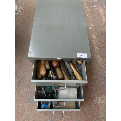 1040 - Three items, two Bisley steel office drawers containing a large selection of hand tools and one Conc... 