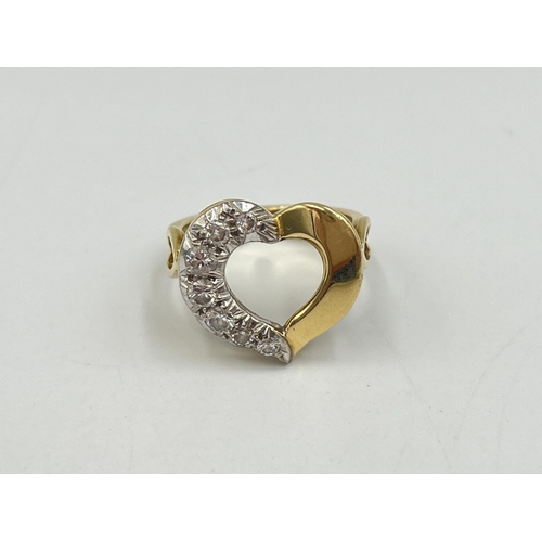 2002 - An 18ct gold diamond set heart shaped dress ring, size O - approx. gross weight 7.7g