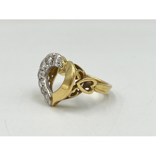 2002 - An 18ct gold diamond set heart shaped dress ring, size O - approx. gross weight 7.7g