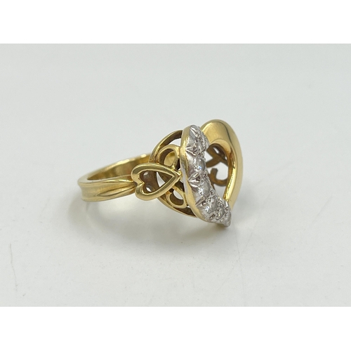 2002 - An 18ct gold diamond set heart shaped dress ring, size O - approx. gross weight 7.7g