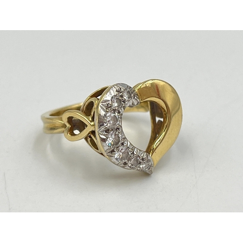 2002 - An 18ct gold diamond set heart shaped dress ring, size O - approx. gross weight 7.7g