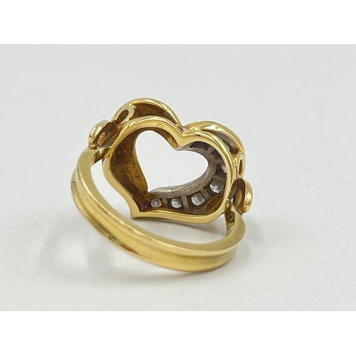 2002 - An 18ct gold diamond set heart shaped dress ring, size O - approx. gross weight 7.7g