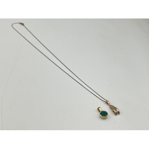 2037 - Two pieces of stamped 9ct gold jewellery, one diamond pendant necklace and one pendant - approx. gro... 