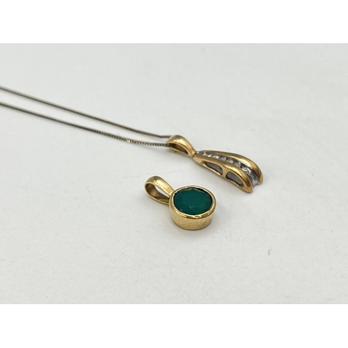 2037 - Two pieces of stamped 9ct gold jewellery, one diamond pendant necklace and one pendant - approx. gro... 