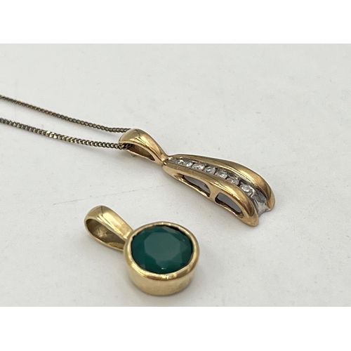 2037 - Two pieces of stamped 9ct gold jewellery, one diamond pendant necklace and one pendant - approx. gro... 