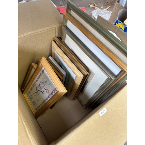 1037 - Four boxes containing framed pictures, Copeland Spodes Tower blue and white ceramic plates, kitchenw... 