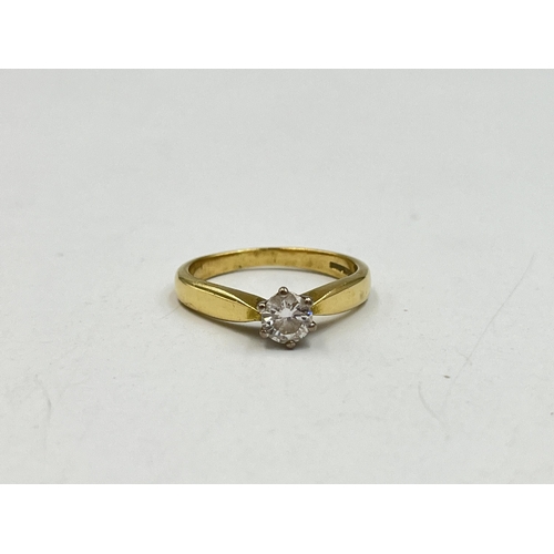 2083 - A hallmarked 18ct gold brilliant cut diamond six claw setting solitaire ring, calculated diamond wei... 