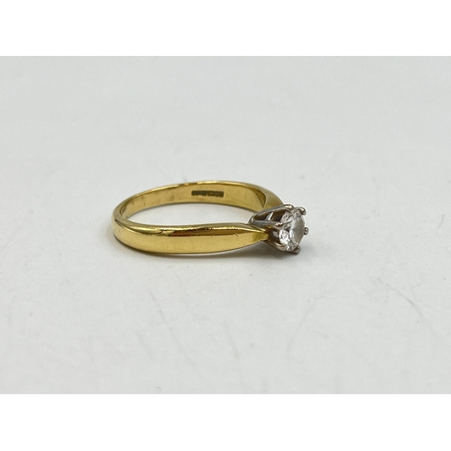 2083 - A hallmarked 18ct gold brilliant cut diamond six claw setting solitaire ring, calculated diamond wei... 