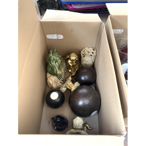 1033 - Three boxes containing glassware, Jasba ceramic jug, studio glass, metalware etc.