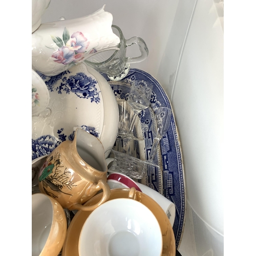 1034 - A box containing Aynsley ceramics, EPNS cutlery, Oriental style tea service etc.