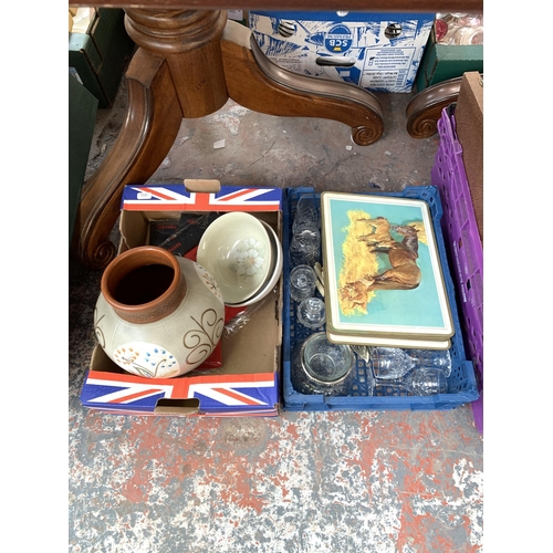 1049 - A collection of house clearance items to include glassware, canteen of cutlery, books etc.