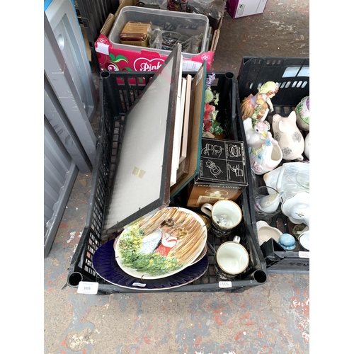 1055 - Two boxes containing Wedgwood collector's plates, Italian glass, Royal Burlington mugs, mid 20th cen... 