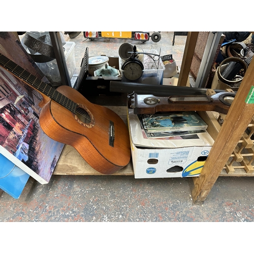 974 - A collection of house clearance items to include LP vinyl records, oak cased barometer, Swan water d... 