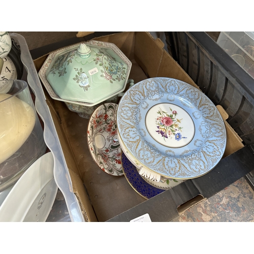 980 - Three boxes containing Wedgwood Bianca tureen, Royal Worcester plate, Calyx Ware tureen etc.