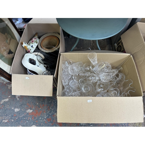 995 - Three boxes containing Dimplex heater, glassware, picture frames etc.