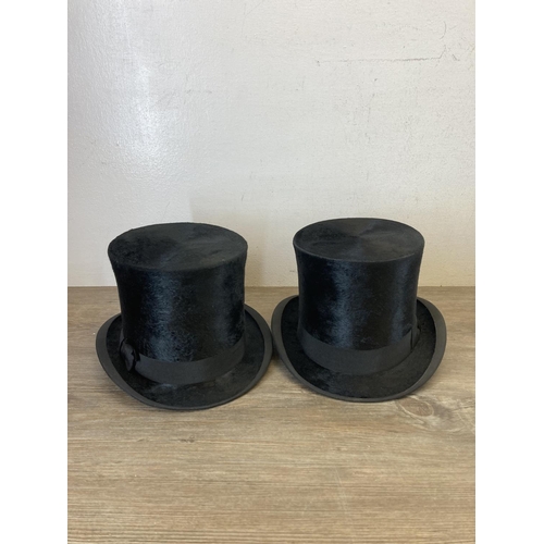 2120 - Five early 20th century hats, one F.W Knowles top hat, Christys' of London top hat, J.R. Plimbley, C... 