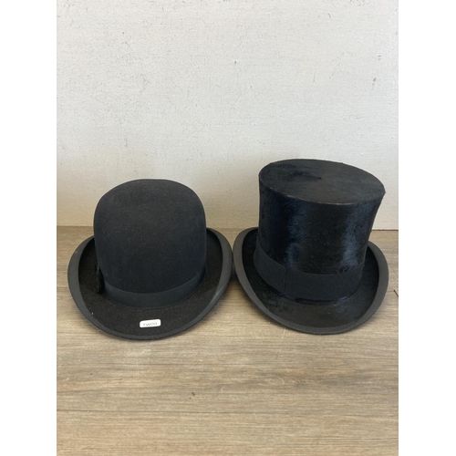 2120 - Five early 20th century hats, one F.W Knowles top hat, Christys' of London top hat, J.R. Plimbley, C... 