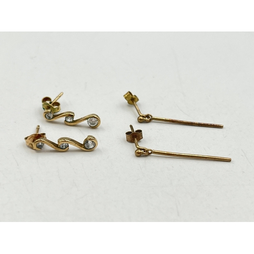 2003 - Two pairs of 9ct drop earrings, one CZ and one other - approx. gross weight 2g