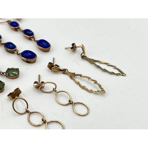 2008 - A collection of 9ct gold and unmarked yellow metal earrings to include lapis lazuli, peridot, amethy... 