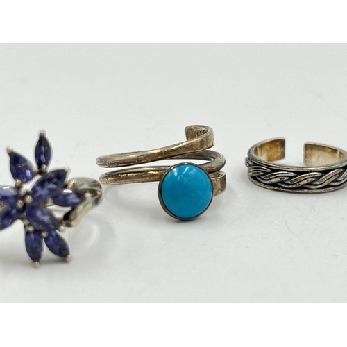 2010 - Five .925 silver rings to include turquoise, tanzanite etc. - approx. gross weight 24g