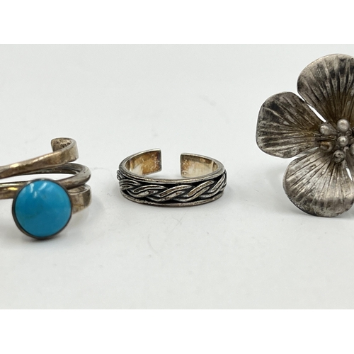 2010 - Five .925 silver rings to include turquoise, tanzanite etc. - approx. gross weight 24g