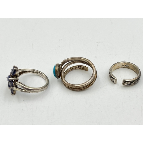 2010 - Five .925 silver rings to include turquoise, tanzanite etc. - approx. gross weight 24g