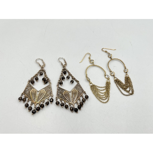 2011 - Two pairs of .925 silver drop earrings, one pair of Milor smoky quartz and one pair of CZ - approx. ... 