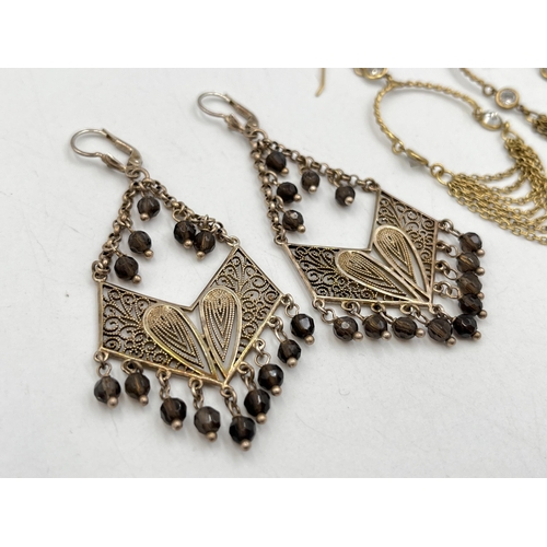 2011 - Two pairs of .925 silver drop earrings, one pair of Milor smoky quartz and one pair of CZ - approx. ... 