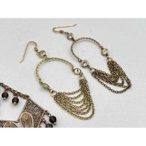 2011 - Two pairs of .925 silver drop earrings, one pair of Milor smoky quartz and one pair of CZ - approx. ... 