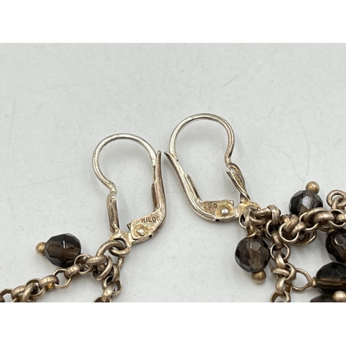 2011 - Two pairs of .925 silver drop earrings, one pair of Milor smoky quartz and one pair of CZ - approx. ... 