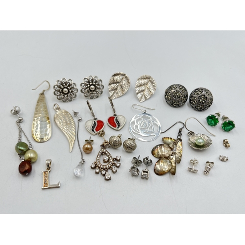 2014 - A collection of .925 silver and white metal jewellery to include .925 silver and coral heart shaped ... 