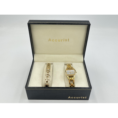 2017 - A boxed Accurist yellow metal lady's bracelet and wristwatch set