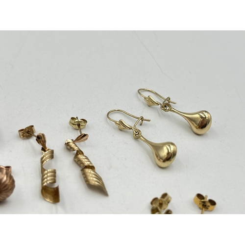 2022 - A collection of 9ct and yellow metal earrings to include 9ct gold pink gemstone earrings, yellow met... 