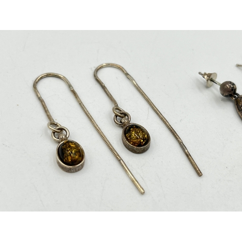 2024 - Four pairs of .925 silver drop earrings to include Baltic amber, turquoise etc. - approx. gross weig... 