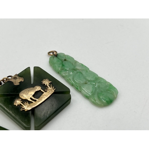 2027 - Four pieces of jade and nephrite jewellery, three pendants and one pair of earrings