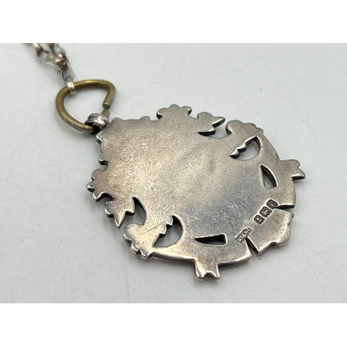 2033 - An Edwardian Walker & Hall hallmarked Birmingham sterling silver fob pendant necklace, dated 1908 - ... 