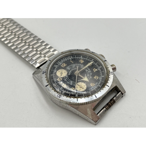 2038 - A mid 20th century Exactima Telemeter manual wind chronograph men's wristwatch