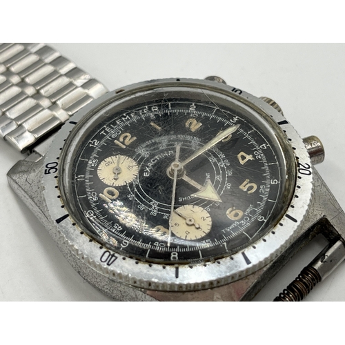 2038 - A mid 20th century Exactima Telemeter manual wind chronograph men's wristwatch