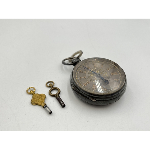 2042 - A Victorian hallmarked Chester silver cased key wind open face pocket watch, dated 1895 - approx. gr... 